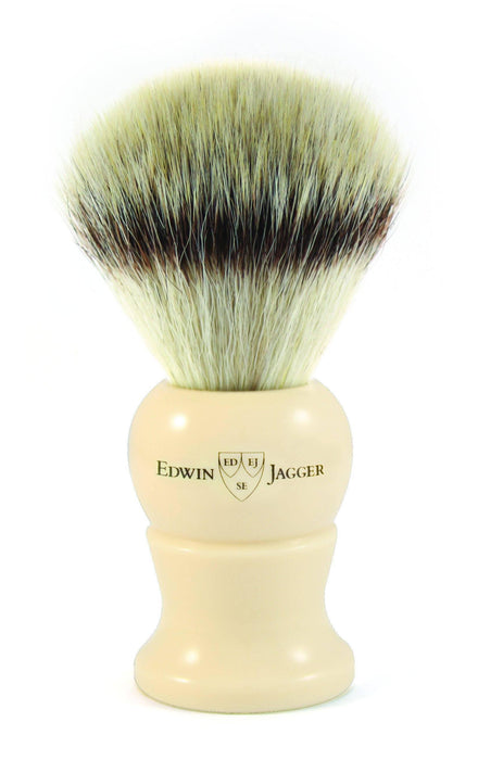 Edwin Jagger - 5EJ287SYNST English Shaving Brush, Imitation Ivory with Synthetic Silver Tip Fiber, Extra Large