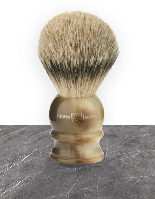 Edwin Jagger - 5EJ462 English Shaving Brush, Imitation Light Horn with Silver Tip Badger, Extra Large - New England Shaving Company