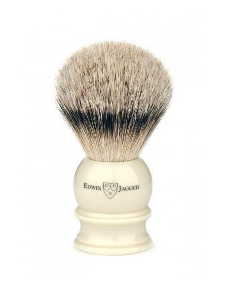 Edwin Jagger - 5EJ467 English Shaving Brush, Imitation Ivory with Silver Tip Badger, Extra Large - New England Shaving Company