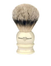Edwin Jagger - 5EJ467 English Shaving Brush, Imitation Ivory with Silver Tip Badger, Extra Large - New England Shaving Company