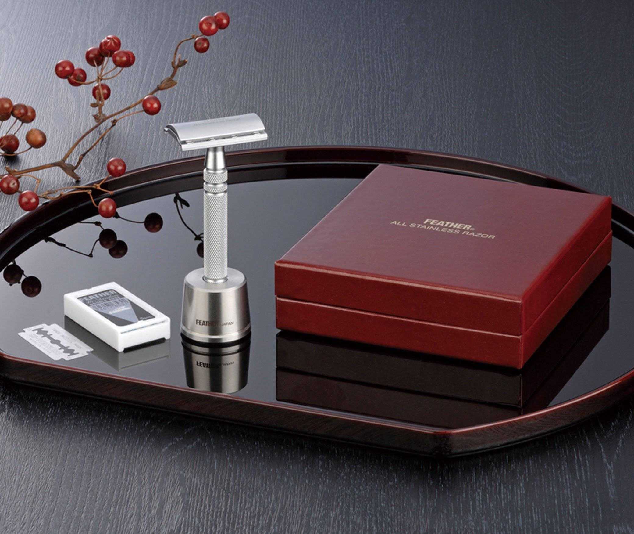 Feather - All Stainless Steel Double Edge Razor AS-D2 with Stand — New ...