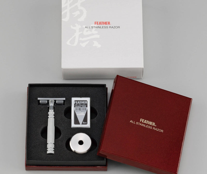 Feather - All Stainless Double Edge Razor AS-D2 with Stand - New England Shaving Company