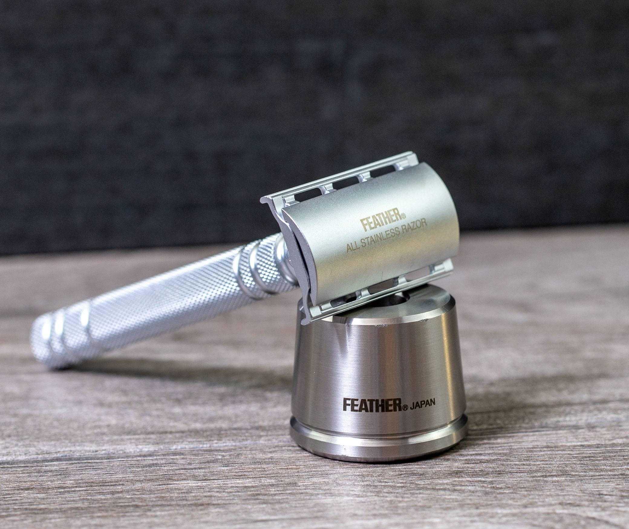 Feather - All Stainless Steel Double Edge Razor AS-D2 with Stand