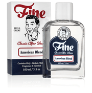 Fine Aftershave 100ml with spicy powdery scent and cooling splash, inspired by vintage barbershop style and classic masculine cologne in a glass bottle.