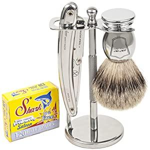 Parker - Stainless Steel Straight Razor and Brush Stand - New England Shaving Company