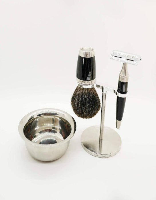 Luxury Wet Shaving Kit - Stainless Steel and Black Resin - New England Shaving Company