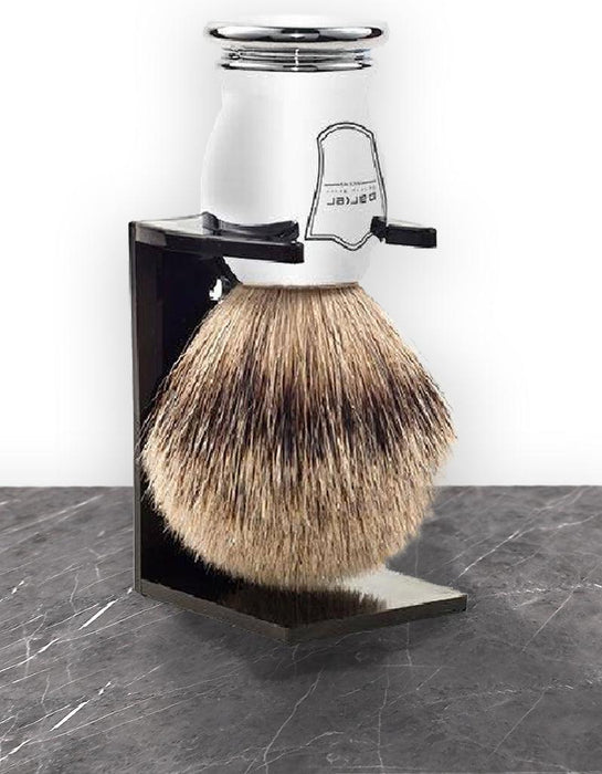 Parker - Chrome Handle Silver Tip Badger Brush with Stand