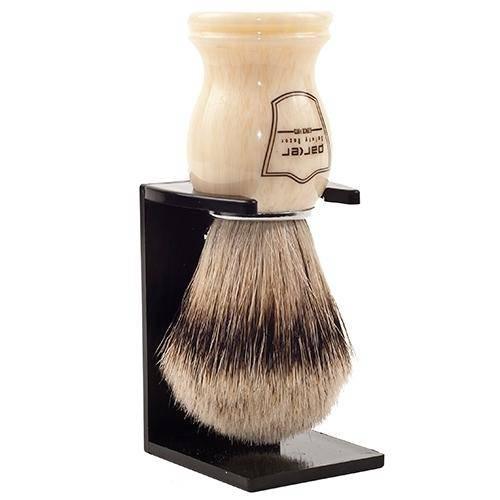 Parker - Faux Ivory Handle Silver Tip Badger Brush with Stand