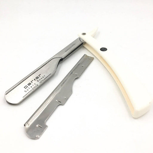 Parker - Professional Barber Razor Shavette PTW, White Resin - New England Shaving Company