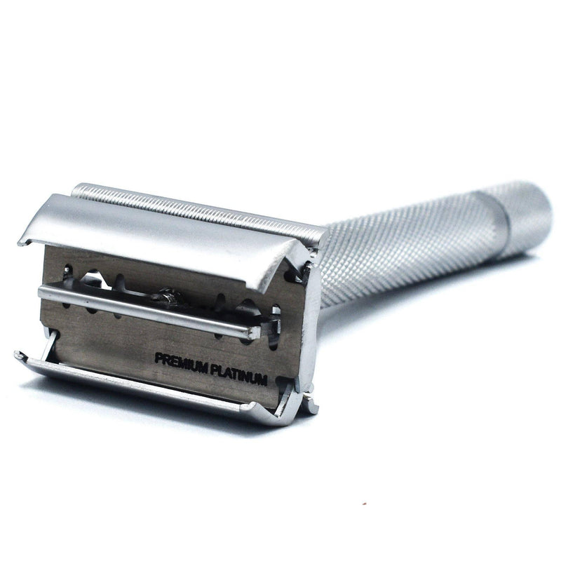 Parker Butterfly Open Long Handle Safety Razor 74R - Satin Chrome - New England Shaving Company