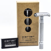 Parker Butterfly Open Long Handle Safety Razor 74R - Satin Chrome - New England Shaving Company