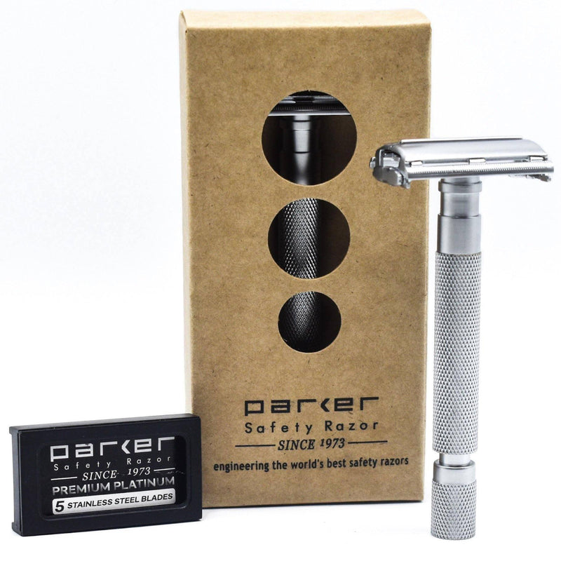 Parker Butterfly Open Long Handle Safety Razor 74R - Satin Chrome - New England Shaving Company