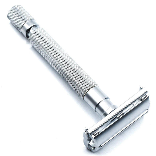 Parker Butterfly Open Long Handle Safety Razor 74R - Satin Chrome - New England Shaving Company