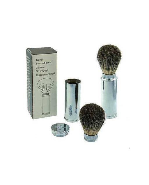 Pure Badger - Travel Shave Brush, Brass with Synthetic Fiber - New England Shaving Company