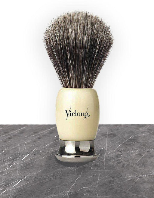 Vielong Boss Natural Gray Horsehair Shaving Brush, Faux Ivory and Chrome Handle - New England Shaving Company