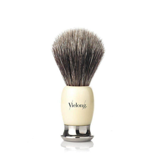 Vielong Boss Natural Gray Horsehair Shaving Brush, Faux Ivory and Chrome Handle - New England Shaving Company