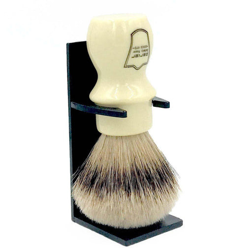 Parker - White Mug Silver Tip Badger Brush with Stand - New England Shaving Company